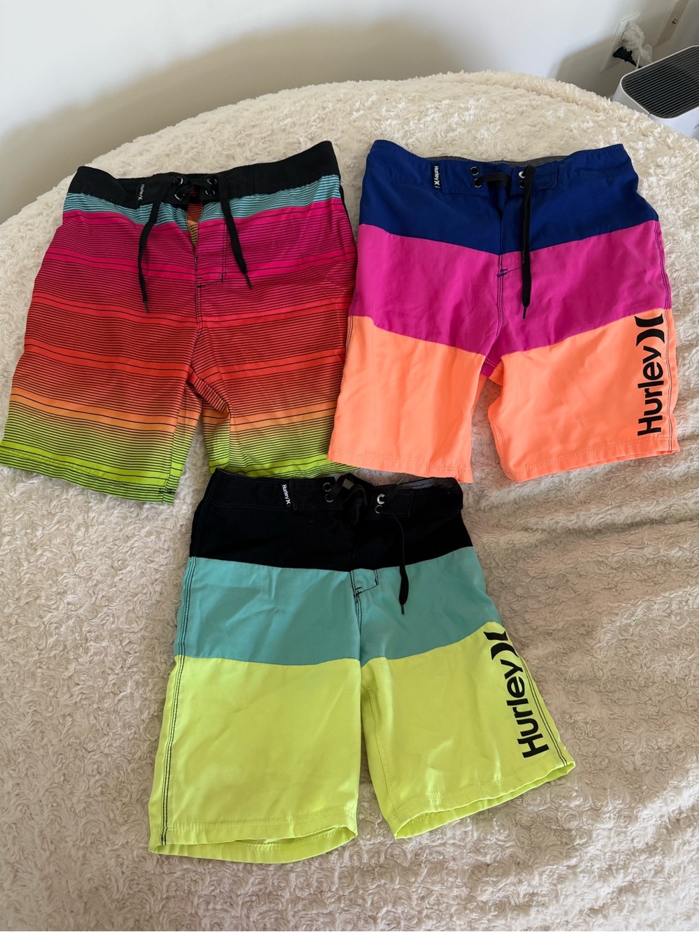 Hurley Kids Swim Trunks - Multicolor Stripes, Neon Orange, Lime